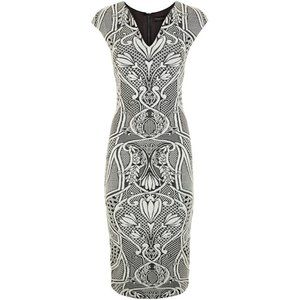 Ted Baker Black+White  Sancha Jacquard Midi Dress